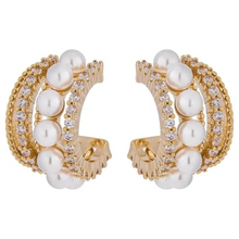 Load image into Gallery viewer, Vintage Fresh Pearl Hoop Earrings Bridal
