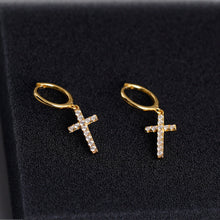 Load image into Gallery viewer, Cross Earrings Sterling Silver 925 Crystal Cross Earrings for Women Men Cross Huggie Hoop Dangle Earrings • Religious Jewelry

