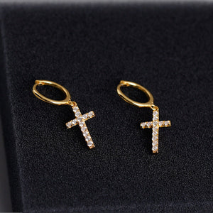 Cross Earrings Sterling Silver 925 Crystal Cross Earrings for Women Men Cross Huggie Hoop Dangle Earrings • Religious Jewelry