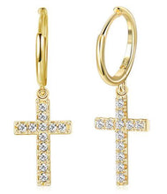 Load image into Gallery viewer, Cross Earrings Sterling Silver 925 Crystal Cross Earrings for Women Men Cross Huggie Hoop Dangle Earrings • Religious Jewelry - Luna Jewelry
