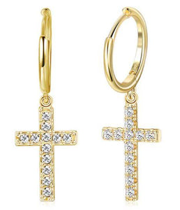 Cross Earrings Sterling Silver 925 Crystal Cross Earrings for Women Men Cross Huggie Hoop Dangle Earrings • Religious Jewelry - Luna Jewelry