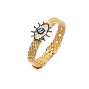 Evil Eye Mesh Bracelet Stainless Steel Mesh Watch Belt Bracelet for Women Evil Eye Charm Strap Bangle Outdoor Jewelry Gift - Luna Jewelry