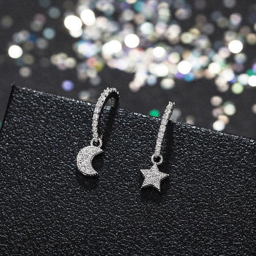 Moon Star Earrings Asymmetrical Mismatch Earrings Dangle Earrings • Celestial Jewelry • Aretes Luna Estrella Gift For Her Women Teenager - Luna Jewelry
