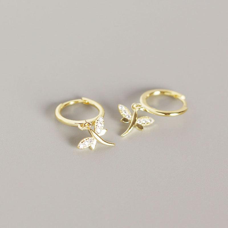 Dragonfly Hoop Earring Huggie • 925 Sterling Silver • Hypoallergenic Small Huggie Hoop Earrings Gold Plated Cubic Zirconia for Women Girls Jewelry Gifts - Luna Jewelry