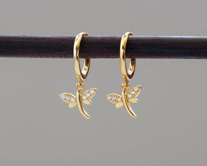 Dragonfly Hoop Earring Huggie • 925 Sterling Silver • Hypoallergenic Small Huggie Hoop Earrings Gold Plated Cubic Zirconia for Women Girls Jewelry Gifts - Luna Jewelry