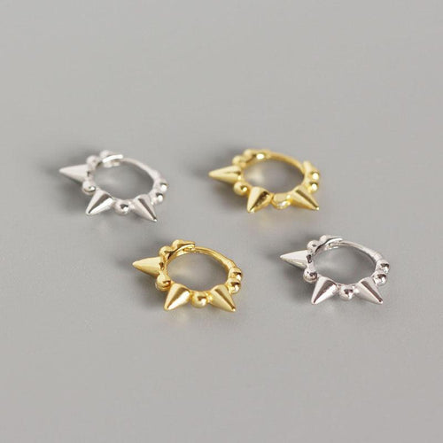 Spike Beaded Huggie Hoop Earrings, Gold Plated 925 Sterling Silver Small Geometric Earrings for Women - Luna Jewelry