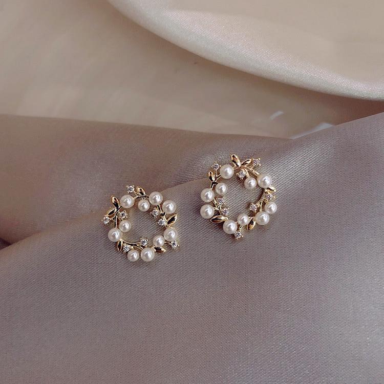 Rounded Pearl Flower Earrings Delicate Fresh Pearl Studs - 18K Gold pl ...