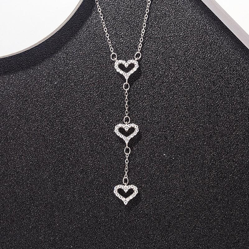 Triple love hearts necklace, sterling Silver, CZ cubic zirconia, love heart pendant, 3 hearts together, Mother’s Day Gift - Luna Jewelry