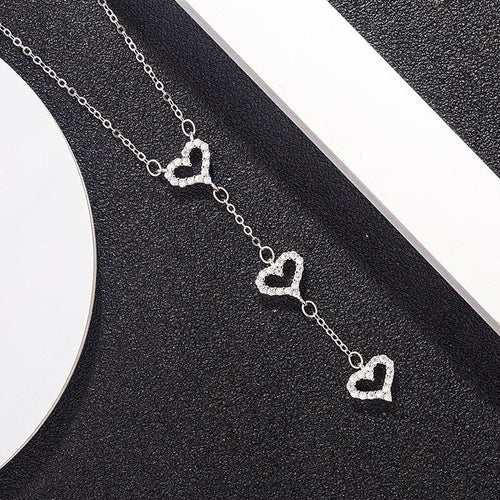 Triple love hearts necklace, sterling Silver, CZ cubic zirconia, love heart pendant, 3 hearts together, Mother’s Day Gift - Luna Jewelry