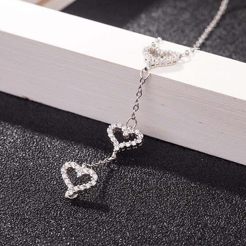 Triple love hearts necklace, sterling Silver, CZ cubic zirconia, love heart pendant, 3 hearts together, Mother’s Day Gift - Luna Jewelry