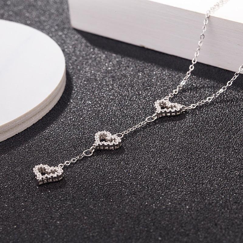 Triple love hearts necklace, sterling Silver, CZ cubic zirconia, love heart pendant, 3 hearts together, Mother’s Day Gift - Luna Jewelry