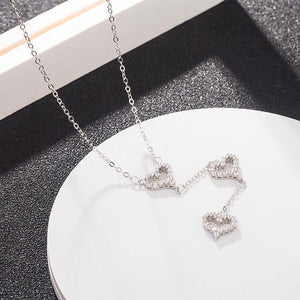 Triple love hearts necklace, sterling Silver, CZ cubic zirconia, love heart pendant, 3 hearts together, Mother’s Day Gift - Luna Jewelry