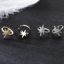 Load image into Gallery viewer, Star Ear Cuff, fake earrings, no piercing • starburst ear cuff • starburst conch cuff • ear cuff non pierced • fake helix piercing • ear cuffs • minimalist Sterling silver - Luna Jewelry
