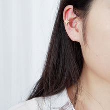 Load image into Gallery viewer, Star Ear Cuff, fake earrings, no piercing • starburst ear cuff • starburst conch cuff • ear cuff non pierced • fake helix piercing • ear cuffs • minimalist Sterling silver - Luna Jewelry
