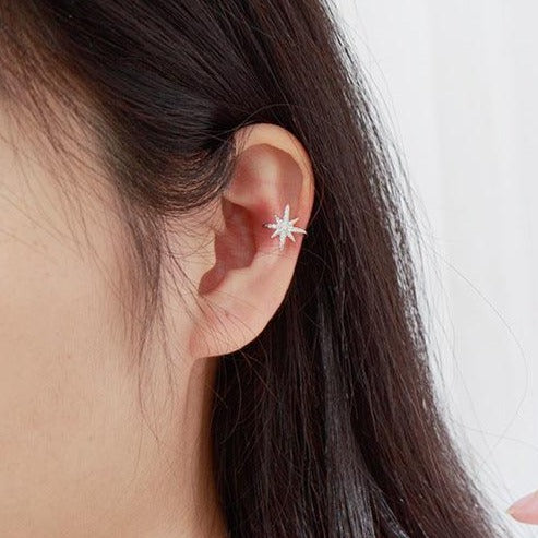 Star Ear Cuff, fake earrings, no piercing • starburst ear cuff • starburst conch cuff • ear cuff non pierced • fake helix piercing • ear cuffs • minimalist Sterling silver - Luna Jewelry