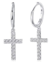 Load image into Gallery viewer, Cross Earrings Sterling Silver 925 Crystal Cross Earrings for Women Men Cross Huggie Hoop Dangle Earrings • Religious Jewelry - Luna Jewelry
