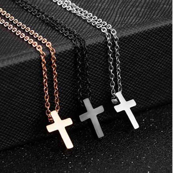 Cross Black Necklace Steel for Men Women • Cross Necklace for Men Boys • Cross Pendant Strength Stainless Steel Necklaces - Luna Jewelry