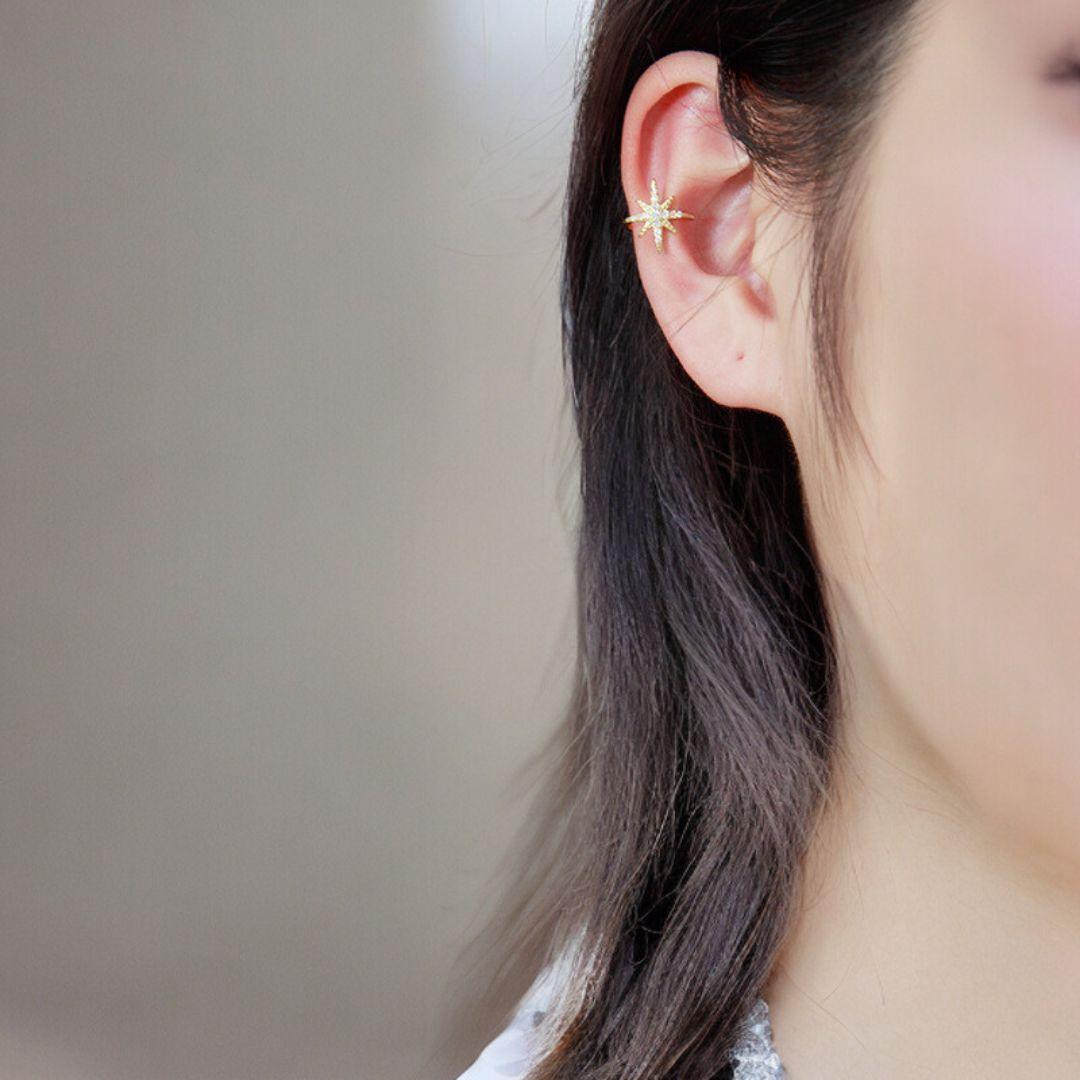 Star Ear Cuff, fake earrings, no piercing • starburst ear cuff • starburst conch cuff • ear cuff non pierced • fake helix piercing • ear cuffs • minimalist Sterling silver - Luna Jewelry