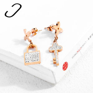Lovers Lock and Key Earrings Asymmetrical Mismatch Earrings Creative Personalized Earrings Unique Creative Design Jewelry Gift For Her Women Female - Luna Jewelry