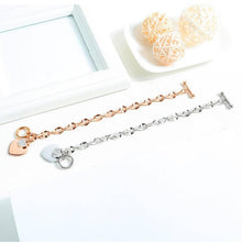 Load image into Gallery viewer, Heart Charm Bracelet | 316L Stainless Steel Tag Toggle Pendant CZ 7 Inches - Silver | Rose Gold - Luna Jewelry
