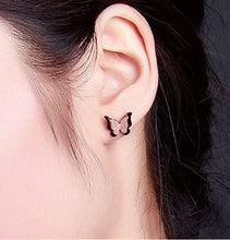 Load image into Gallery viewer, Butterfly Delicate Stud Earrings • Rose Gold Plated Stainless Steel Matt Butterfly Earring Studs - Luna Jewelry
