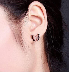 Butterfly Delicate Stud Earrings • Rose Gold Plated Stainless Steel Matt Butterfly Earring Studs - Luna Jewelry